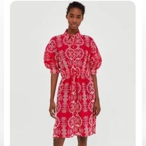 Zara red eyelet shirt dress XS
